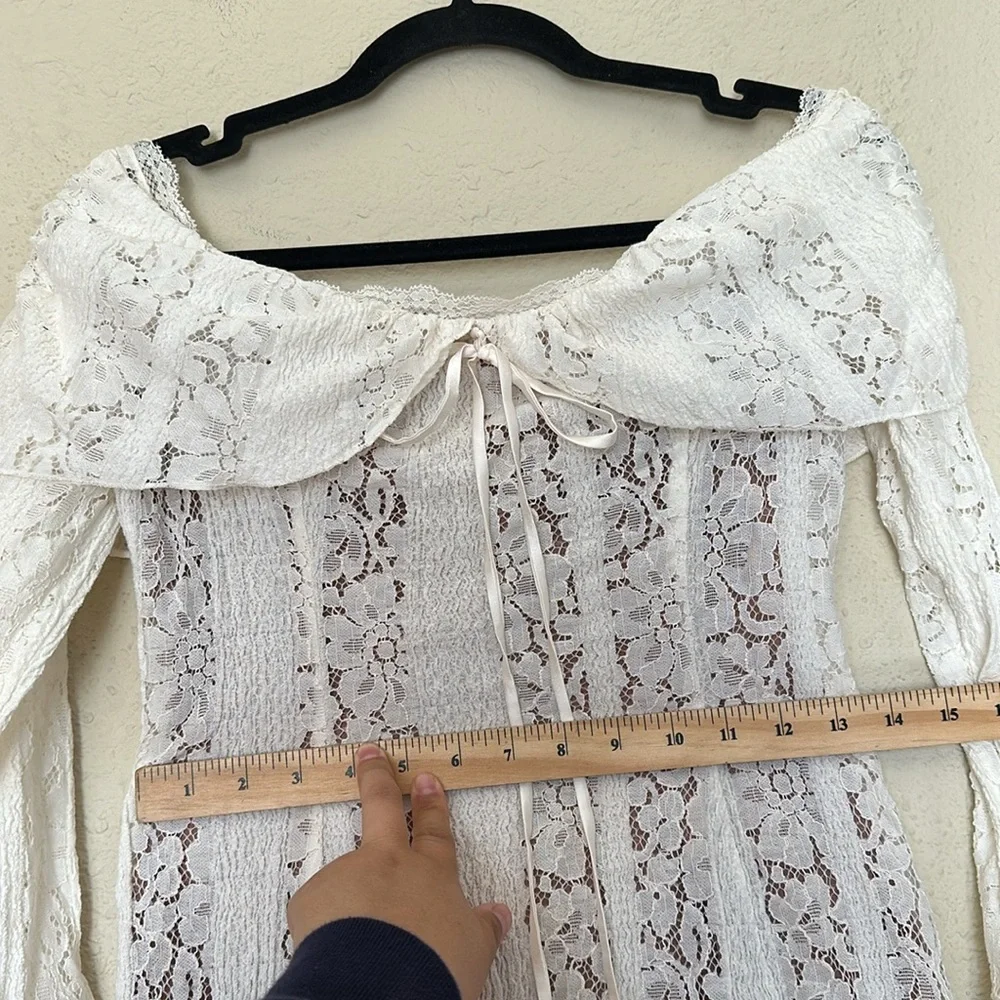 House of CB Sadie Vintage Cream Floral Lace Off Shoulder Mini Dress NWOT‎ size L - Picture 15 of 16